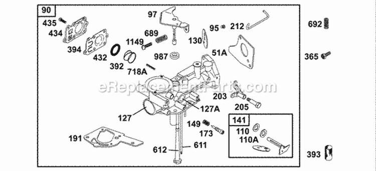 Carburetor Group-Parts Diagram and Parts List for  Briggs and Stratton Engine